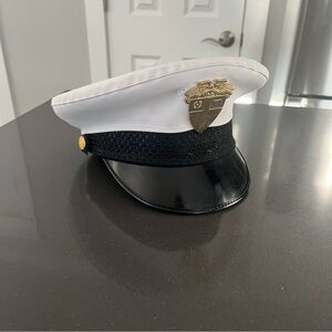 White and Black Captain's Hat with Gold Badge